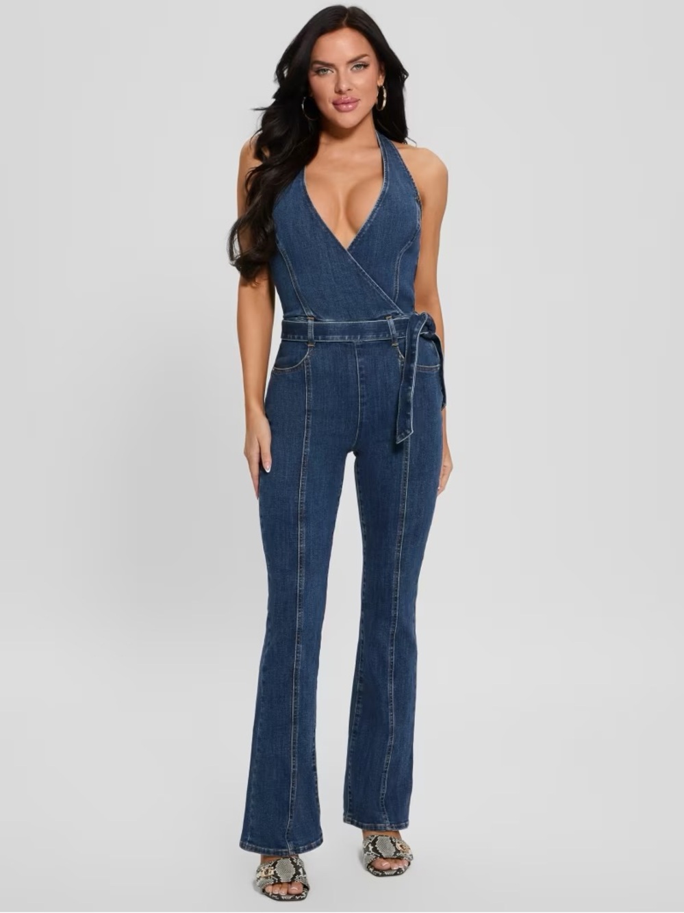 Guess Large Eco Claire Denim Halter Jumpsuit